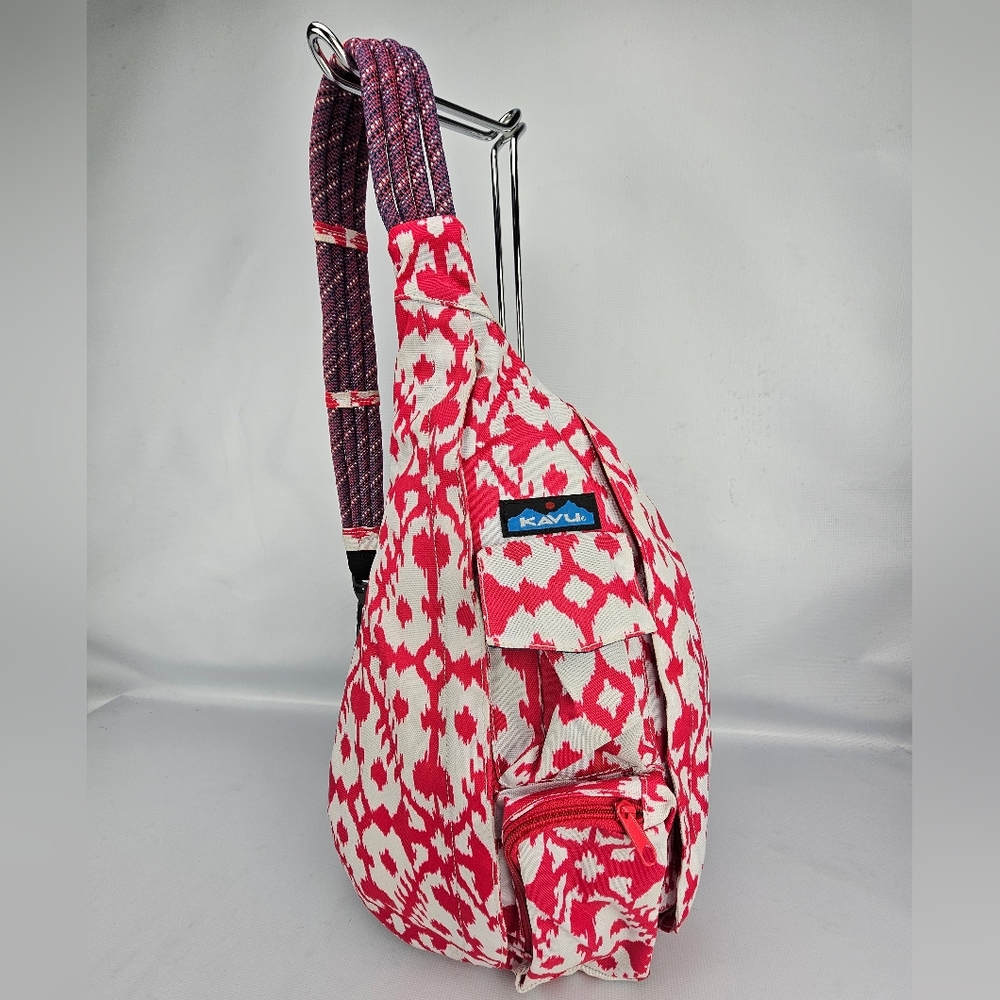 KAVU Rope Sling Bag Ikat Print Pink White